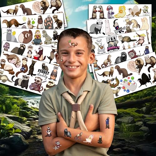 100 PCS Funny Ferret Decoration Birthday Party Decorations Favors Supplies Themed Decor Ferret Art Temporary Tattoos Stickers Girls Boys Classroom School Prizes Reward