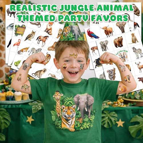 96 PCS Jungle Animal Temporary Tattoos for Kids