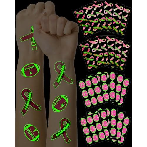 20 Sheets Luminous Pink Breast Cancer Accessories Football Temporary Tattoos - Glow in The Dark Breast Cancer Awareness Tattoos Temporary for Party Decoration Supplies