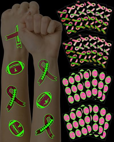 Luminous Pink Glow Temporary Tattoos - 20 Sheets Breast Cancer Awareness