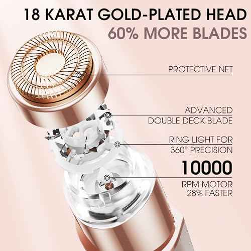 Facial Hair Removal for Women: Electric Hair Removal Device - Rechargeable Painless Face Razor for Chin Upper Lip Peach Fuzz with Light Gifts for Women(Rose Gold)
