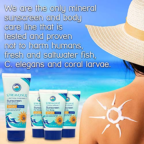 STREAM 2 SEA SPF 20 Mineral Sunscreen Biodegradable and Reef Safe, 1 Fl oz Pack of 3 Travel Size Paraben Free Non Greasy, Moisturizing Mineral Sunscreen For Face, Body Protection Against UVA and UVB