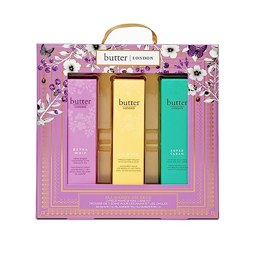 butter LONDON All Hands on Deck 3-Piece Hand & Nail Care Kit, Helps Moisturize & Restore Skin, At Home Manicure Prep, Vegan, Cruelty & Paraben Free