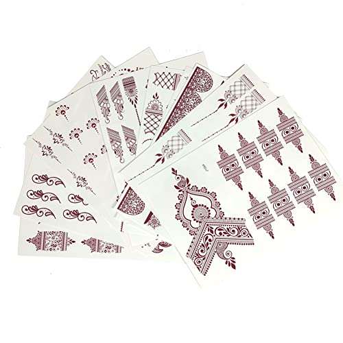 10 Sheets Henna Tattoos Temporary Stickers 10Pcs Brown Tattoo Templates Women Body Art Stickers for Wedding Party(10pcs Brown)