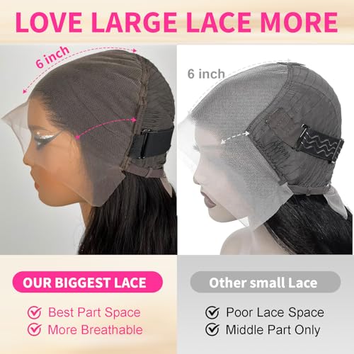 RAYFOG 13x6 Body Wave Human Hair Lace Front Wig 30 Inch Natural Black 180% Density