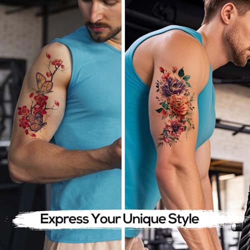 21 Large Floral Temporary Tattoos - Waterproof Flower Design Sheets