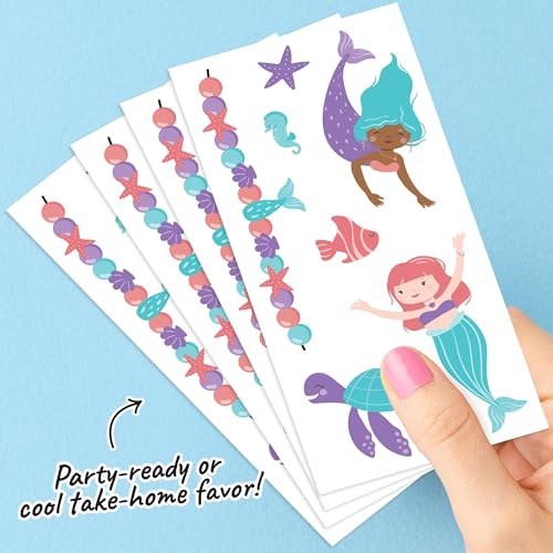 Mermaid Temporary Tattoos for Kids, 12 Sheets with 84 Designs