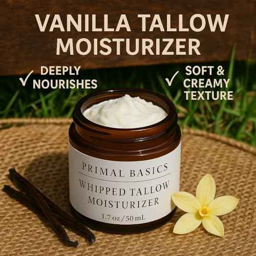 100% Grass Fed Grass Finished Whipped Vanilla Beef Tallow Moisturizer/Body Balm for Face, Body, Oily, Dry, Sensitive Skin -Contains Vitamins A, D, E, K -USA Made