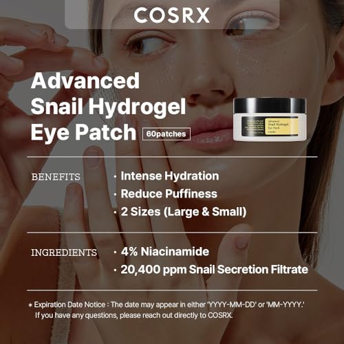 COSRX Advanced Snail Mucin Hydrogel Eye Patch + Peptide Collagen Hydrogel Eye Patch, Korean Skin Care