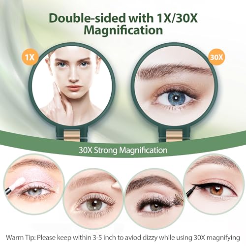 30X Magnifying Mirror with Handle - Portable Double-Sided Makeup Mirror