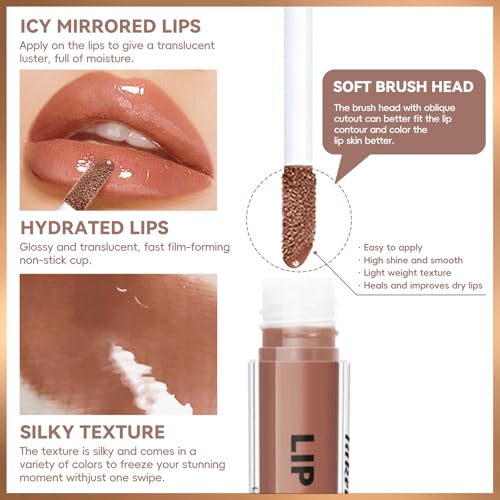HOSAILY Lip Combo: Mocha Brown Lip Liner + Nude Gloss, Long-Wear Matte Lip Stain
