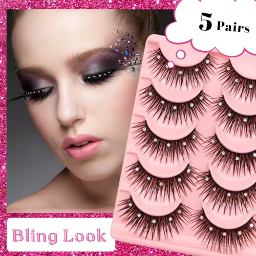 5 Pairs 13mm Dramatic 3D Cosplay Eyelashes with Rhinestones
