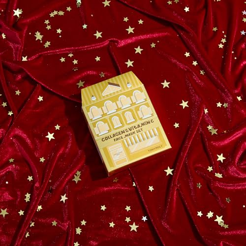 TONYMOLY Mini House of Masks 6-Pack Holiday Skincare Gift Set | Collagen & Vitamin C Korean Sheet Masks | Hydrating, Brightening & Firming Face Masks | Festive Stocking Stuffer for Women
