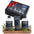 Shower Kit Men, Bath and Body Gift Set For Him - Shower Gel, Body Scrub & Body Cream, Sandalwood & Cedar Scent, 3 pcs 720ml - Skin Care Kit Fathers Day Birthday Idea for Him