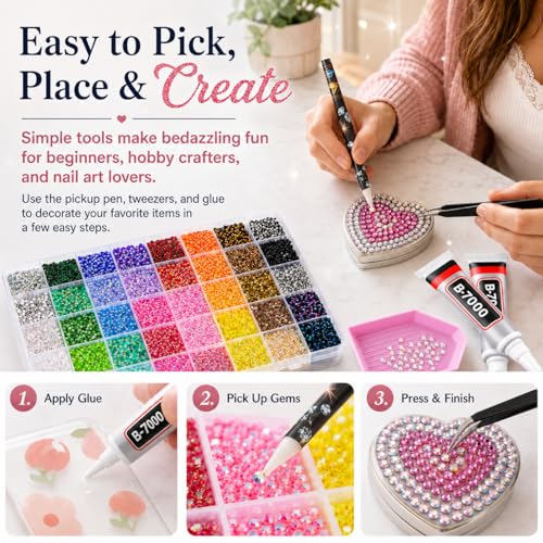 Bedazzling Kit 40000 Pcs Rhinestones, Glue & Tools - Multicolor 40 Colors Luxury Set