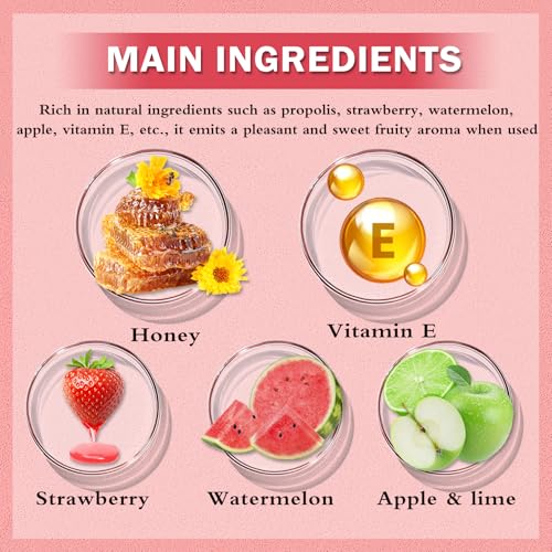 3PCS Bee Lip Balm Honey Pot, Honey Strawberry Watermelon Lip Mask Sleeping Honey Lip Mask Overnight Hydrating Propolis Honey Pot Lip Balm for Cracked & Dry Lips Care with Pink Lip Mask