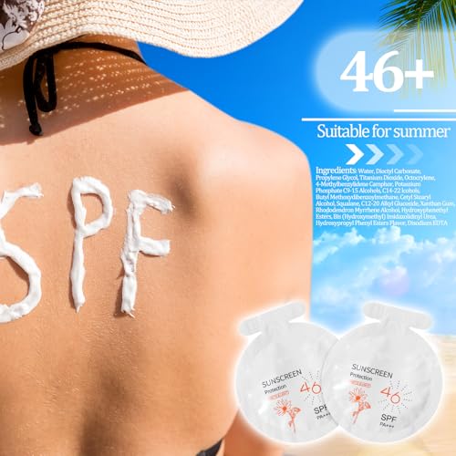 Heigble 100 Pcs Sunscreen Bulk Travel Size Sunscreen SPF 46+ Mini Sunscreen Packets Summer Party Gifts