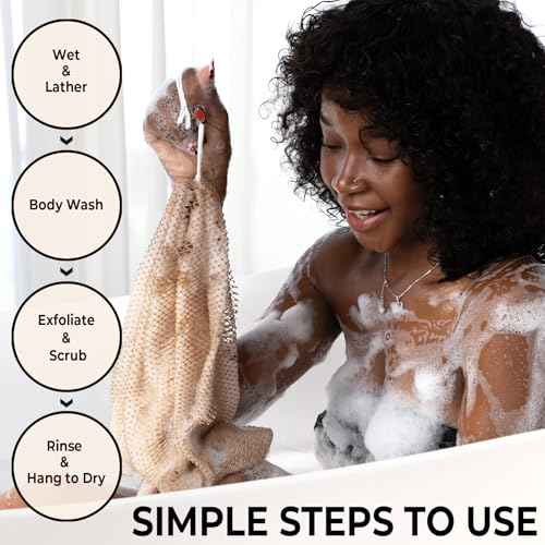 African Net Sponge Authentic with Knots - Afroscrub Exfoliating Net Sponge for Body Scrubber Exfoliator - Real African Bath Back Scrubber Washcloth Travel Protable and Dry Quickly