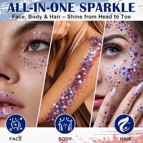 Patriotic Glitter Stick 2-Pack, Waterproof Star Sparkle Gel