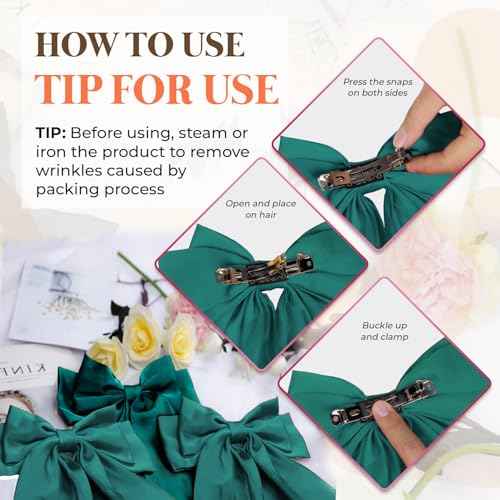 Silky Satin Hair Bows, Oversized Long Tail Bows with Barrette Clips, Coquette Hair Accessories for Women and Girls (Green 3P)