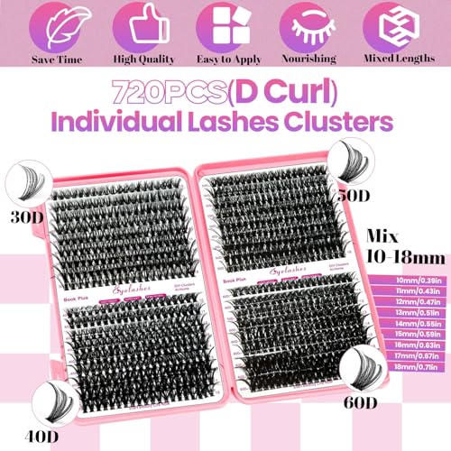 DIY Lash Extension Kit 720pcs Clusters 10-18mm with Bond & Seal