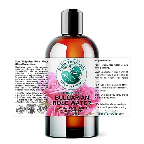 Bella Terra Oils - Rosewater Spray 16 oz - Embrace The Timeless Beauty of Pure Organic Rose Water, Ideal for Skin & Hair, Immerse in Natural Rose Fragrance