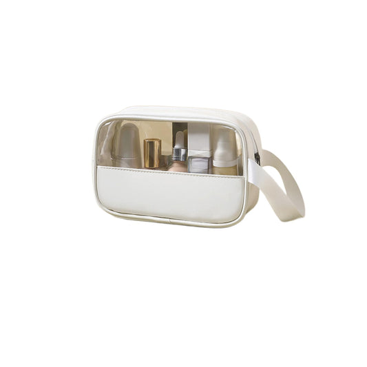 HUTUYIYI Clear Makeup Bag, Portable Travel Toiletry Cosmetic Bag Case for Women, TSA Approved Transparent PVC Waterproof Clear Pouch for Travel Essentials for Women - White