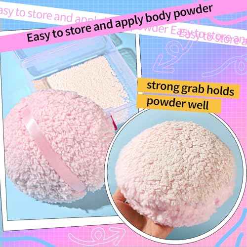 Powder Puff, 6" Powder Puff for Body Powder, Body Powder Puff, Fluffy Soft Body Powder Puff and Container, Extra Large Women Pink