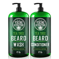 Viking Revolution Tea Tree Oil Beard Wash and Beard Conditioner For Men - Natural Beard Softener Set with Argan Oil, Vitamin E and Ginseng - Beard Shampoo and Conditioner Set (17 Oz)