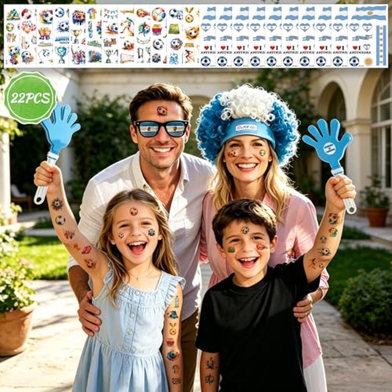 Argentina Soccer Cheer Set with Wig, Glasses, Clappers & Stickers