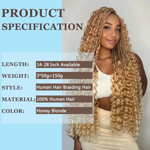 AuokMar B #27 Honey Blonde Human Braiding Hair 26 Inch Deep Wave Boho 2 Bundles