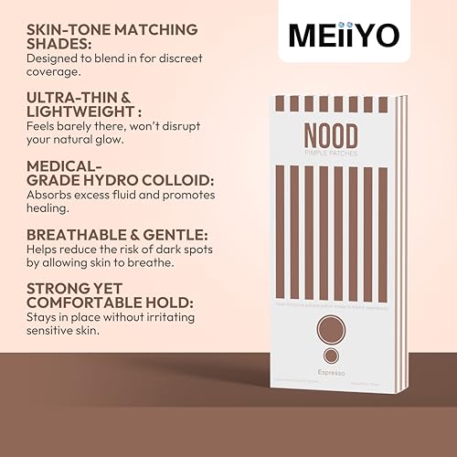 NOOD Pimple Patch ? Skin-Tone Matching, Ultra-Thin & Breathable Hydrocolloid | Discreet Pimple Coverage & Fast Healing | 20 Patches in 2 Sizes (Espresso)