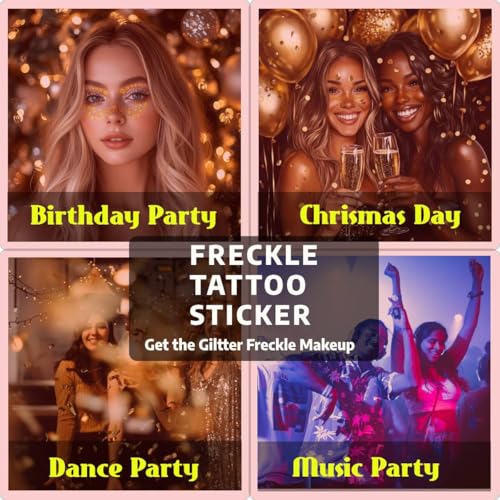 Gold Glitter Freckles Face Tattoo - Waterproof Temporary Fake Freckles (10 Count)