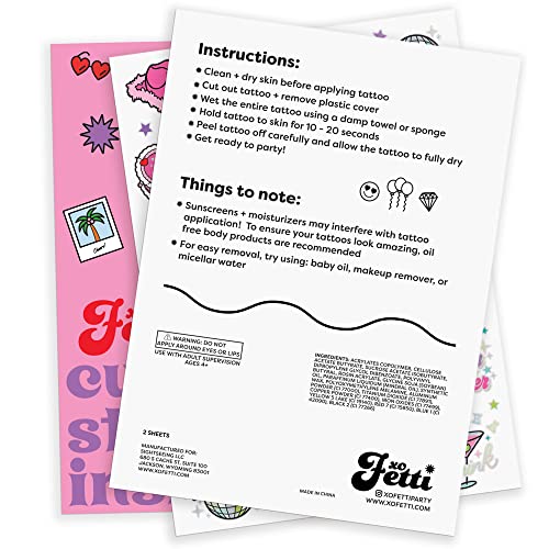 xo Fetti Birthday Decorations Temporary Tattoos - 44 pcs | Fun Bday Girl Party, Older, Wiser, Hotter, HBD, Disco Cowgirl, Hot Girl Bday