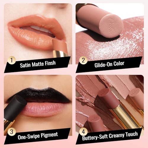 Oulac Beige Matte Lipstick – Hydrating Satin Finish, Full Coverage
