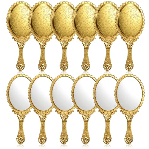 Vintage Handheld Mirror 12 Pack - 9.8" Embossed Floral Makeup