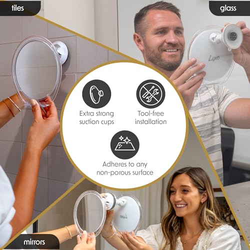 Luxo Fogless Round Shower Mirror with Razor Holder - White/Clear, Variation 1