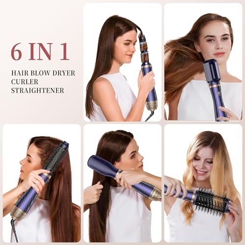 6-in-1 Hair Dryer Brush with Curling Iron & Negative Ion