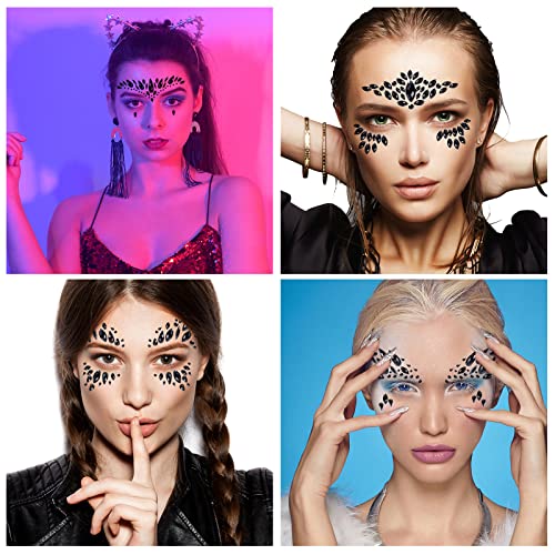 12 Sheets Halloween Face Gems Festival Face Jewels Face Rhinestones Face Rhinestones for Makeup Gems for Stickers Jewels for Carnival Festival Party (Black)