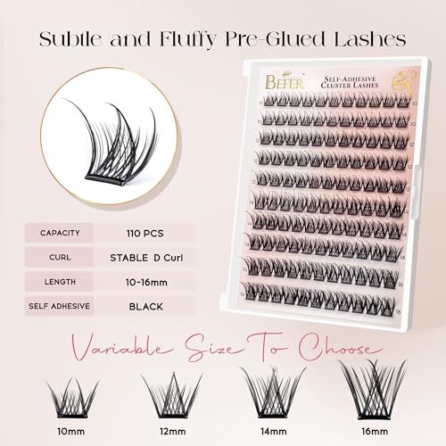 BEFER Self Adhesive Eyelash Clusters D Curl 10-16MM