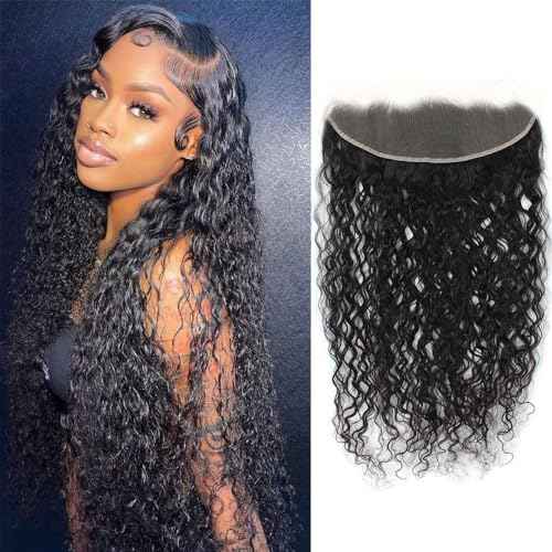 Kapelli Hair 30 Inch 13x4 Lace Frontal Water Wave Regular HD Lace Frontal, 200% Density, 100% Brazilian Virgin Human Hair Ear to Ear HD Lace Pre Plucked with Baby Hair Natural Black Color