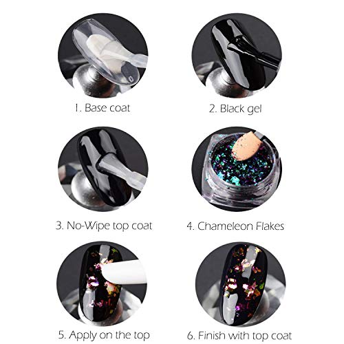 Iridescent Glitter Chameleon Nail Flakes Set Chrome Nail Powder Mirror Mermaid Effect Set 6 Jars (Dark Chameleon)