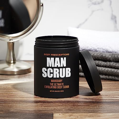 Body Prescriptions Men¡¯s Exfoliating Body Scrub ? Ultimate Skin Cleansing Wash in Jar with Twist-Top Lid, For All Skin Types, 21 Ounce (Pack of 4), Mahogany