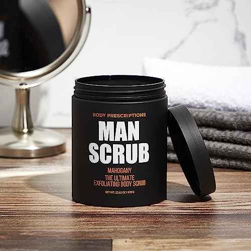 Body Prescriptions Men¡¯s Exfoliating Body Scrub ? Ultimate Skin Cleansing Wash in Jar with Twist-Top Lid, For All Skin Types, 21 Ounce (Pack of 1), Mahogany