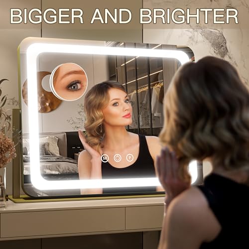 FENNIO Gold Vanity Mirror with Lights 22"x19" LED Makeup
