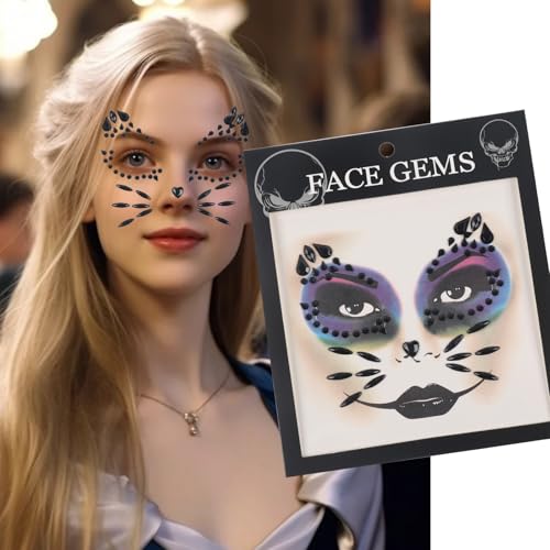 Halloween Face Gems Black Rhinestone Temporary Tattoo Stickers