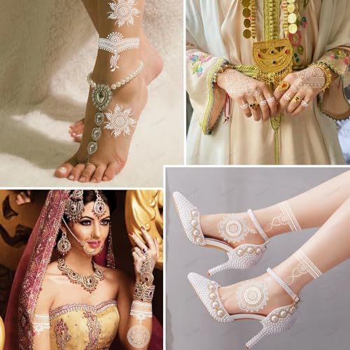 Henna Tattoo Stickers - 10 Sheet White Flower & Lace Designs