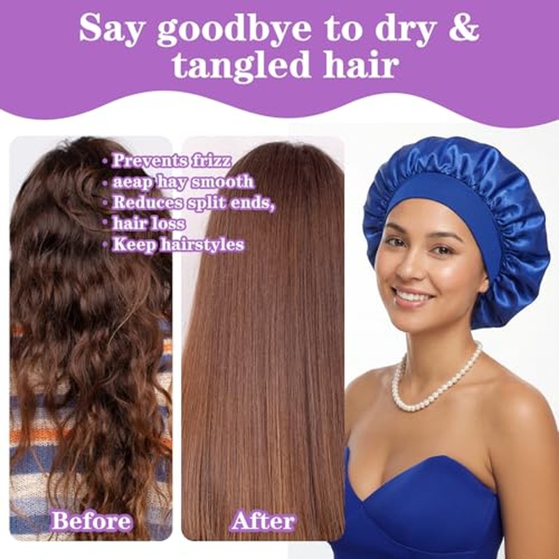 12Pcs Satin Sleep Bonnets for Curly Hair & Braids