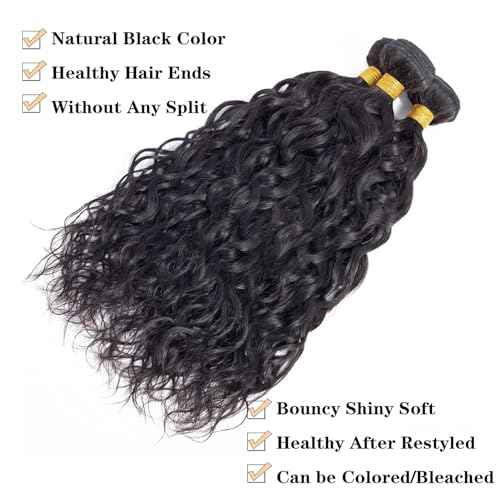 12A Water Wave 3 Bundles Human Hair 10" 12" 14" 300g 100% Unprocessed Brazilian Virgin Hair Wet and Wavy Human Hair Weave Bundles Natural Color