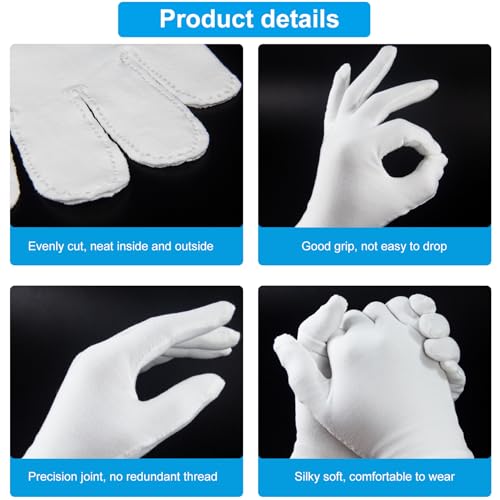 White Cotton Moisturizing Gloves Overnight for Dry Hands & Eczema (5 Pairs)